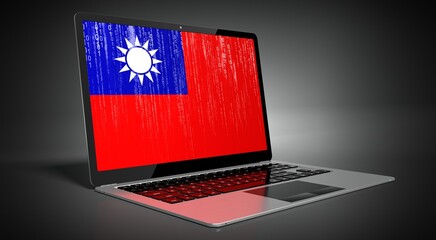 Taiwan - country flag and binary code on laptop screen - 3D illustration