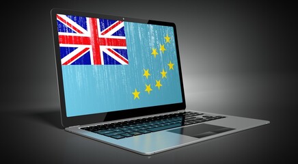 Tuvalu - country flag and binary code on laptop screen - 3D illustration