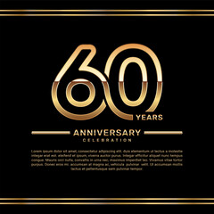 60th year anniversary celebration logo design with gold number, vector template illustration