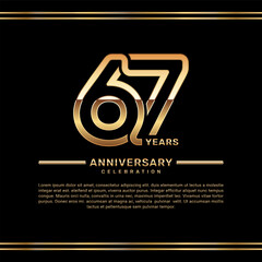 67th year anniversary celebration logo design with gold number, vector template illustration