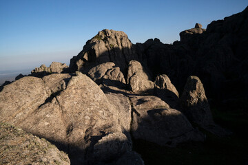 View of the rocky mountains at sunset.