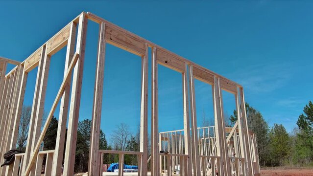 Framing beam is critical component of new house under construction.