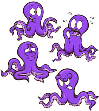 Purple Octopus Set. Vector clip art illustration with simple gradients.