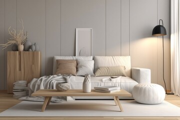 Stylish Light Beige Living Room Mockup with Soft Furniture Fabrics Made with Generative AI