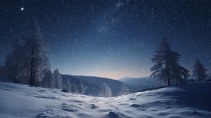 Fototapeta na wymiar paisagem de inverno notourna com estrelas nas montanhas de gelo 