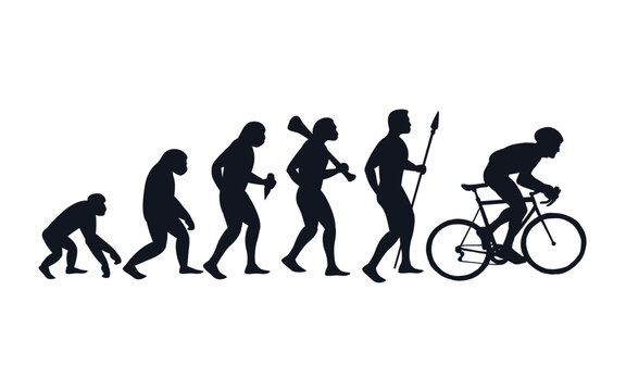 Evolution from primate to cyclist. Vector sportive creative illustration