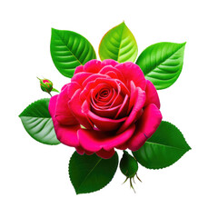 A beautiful red rose with jacaranda color with green leaves, PNG transparent image
