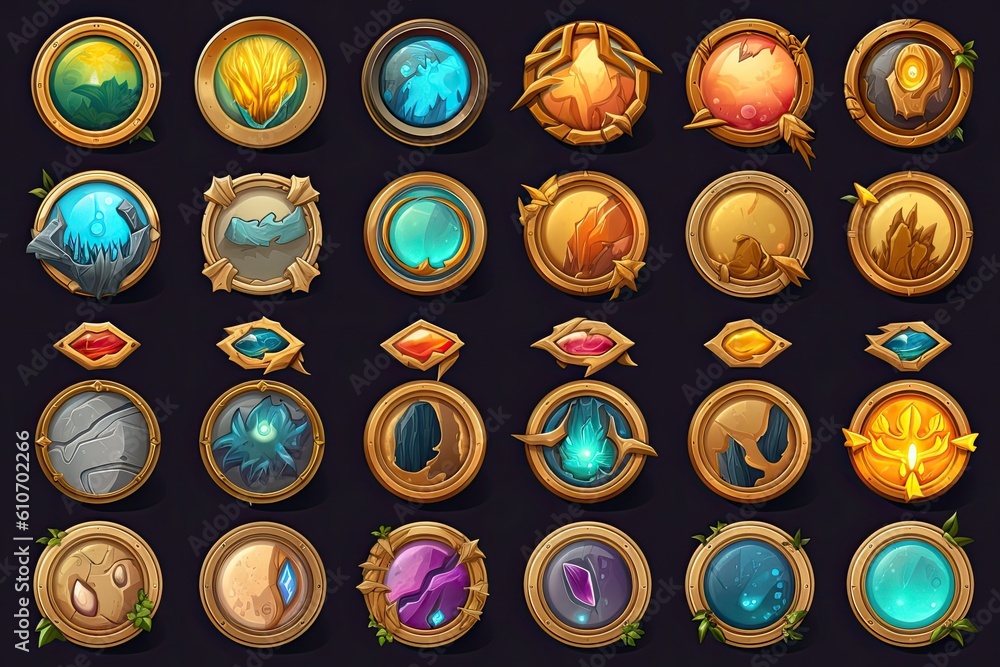 Poster rank circle frames, ui game borders evolution frames for rpg game avatars, game ui ux modern element