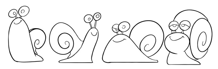 Snail Animal Coloring Page for Kids. Outline vector illustration for coloring book. Vector Snails sheet icon. © © Ai Factory
