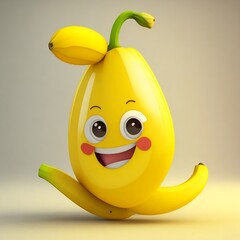 Cute cartoon banana clip art, children illustration, graphic resource. AI