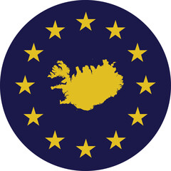 Badge of Yellow Map of Iceland in colors of EU flag