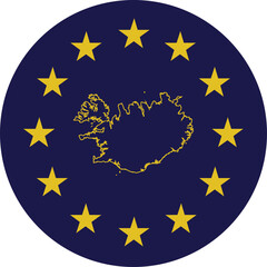 Badge of Outline Map of Iceland in colors of EU flag