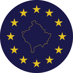 Badge of Outline Map of Kosovo in colors of EU flag