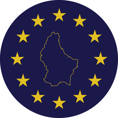 Badge of Outline Map of Luxembourg in colors of EU flag