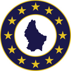 Badge of Blue Map of Luxembourg in colors of EU flag