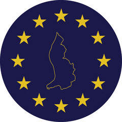 Badge of Outline Map of Liechtenstein in colors of EU flag