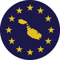 Badge of Yellow Map of Malta in colors of EU flag