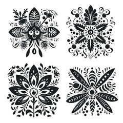 Set of decorative flowers and boho style elements. vector illustration.