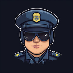police officer, sticker, vector, flat style, black background 