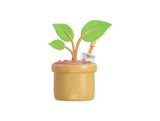 Vector 3d fertilizer bag with soil and tree vector icon illustration for farming