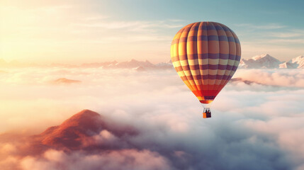 Fototapeta na wymiar Hot air balloon in sky, morning sunlight.