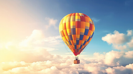 Fototapeta premium Hot air balloon in sky, morning sunlight.