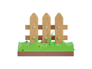 Vector 3d gardening fence green grass on soil vector icon illustration for farming