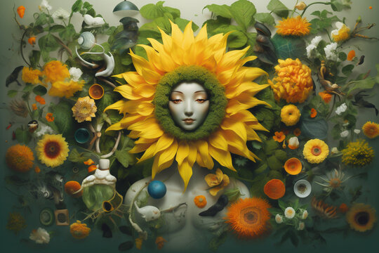 AI-Generated For the Love of Plants: Harmonious Blend of Technology and Nature.  Sunflower, Yellow, Bright, Wallpaper, Cover Photo, Banner, Background