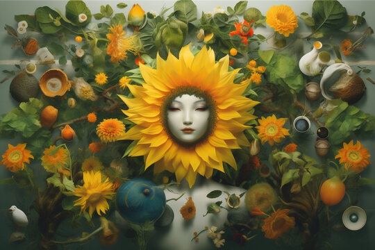 AI-Generated For the Love of Plants: Harmonious Blend of Technology and Nature.  Sunflower, Yellow, Bright, Wallpaper, Cover Photo, Banner, Background
