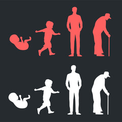 silhouette of man.young to old growth process vector illustration