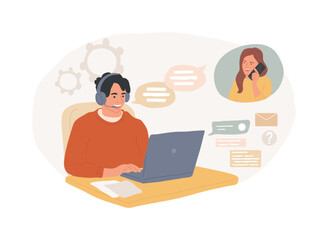 Contact center isolated concept vector illustration. Customer service point, customer relationship management, market research, user support and telemarketing, receiving enquiry vector concept.
