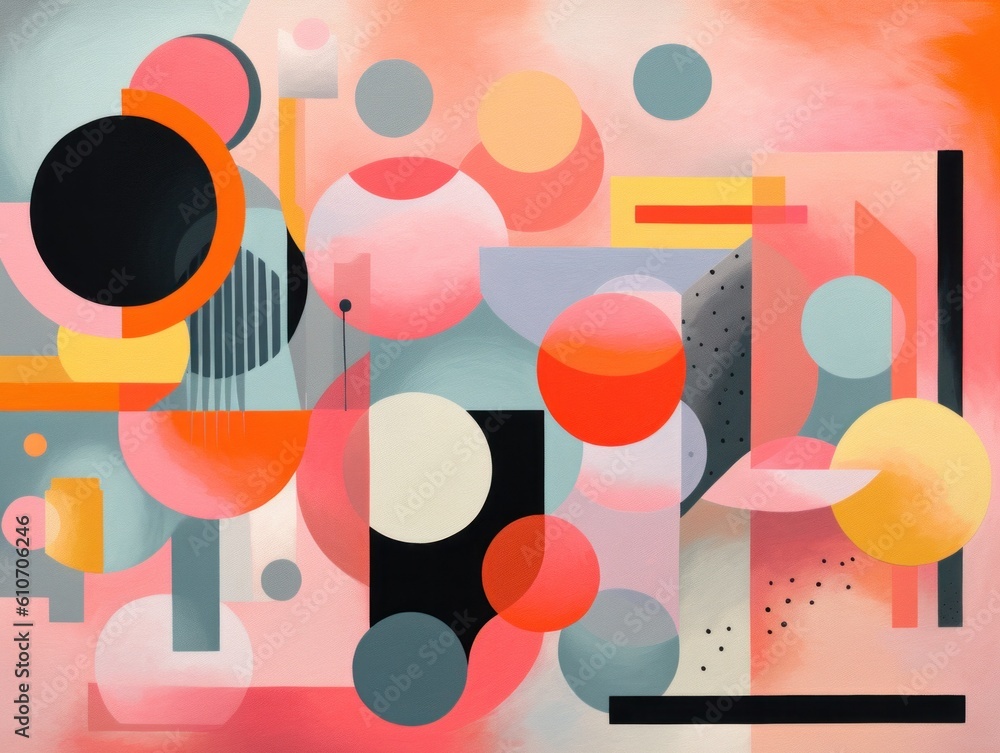 Poster an abstract painting with a lot of different shapes. generative ai image.