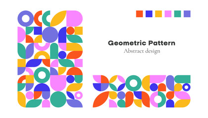 Abstract geometric pattern background. Simple circle square shapes, modern banner bauhaus swiss style. Vector design - obrazy, fototapety, plakaty