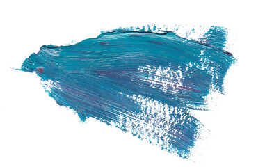 Blue oil painted grunge brush stroke isolated on white background 