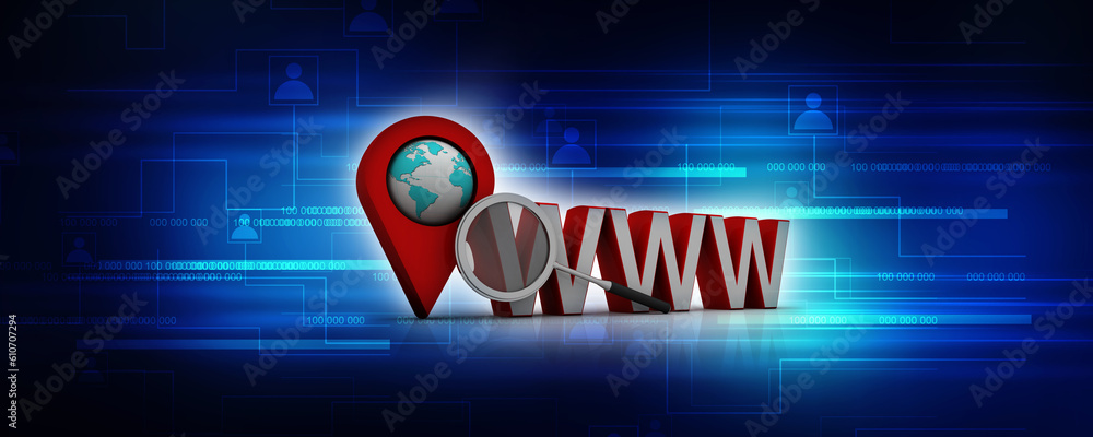 Poster 3d rendering red map pointer with www