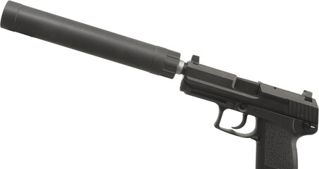 Silencer on  a black semi automatic handgun