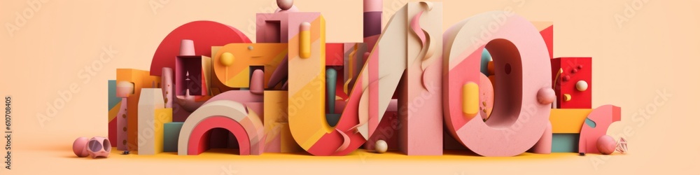 Aufkleber a large number of colorful letters on a yellow background. generative ai image.