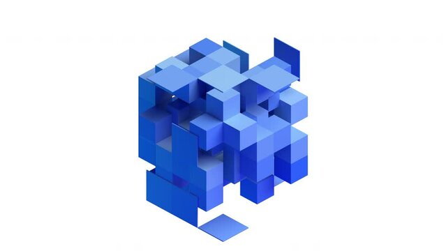 Abstract 3d animation, blue geometric composition, 4k seamless looped video