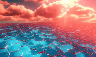 Fototapeta premium Photovoltaic solar panels as a renewable energy source, generative ai