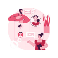 Discussion abstract concept vector illustration. Customer discussion, share opinion, brainstorming, ask a question, start conversation, business website, menu bar element, UI abstract metaphor.