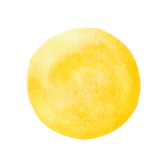 Watercolor, texture circle in yellow color, isolated on white background. The sun as a design element. For template and design with place for text. Colored spot with gradient.