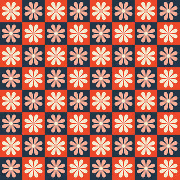 Floral geometric seamless pattern with simple flowers. Botanical print, can be used for fabric, textile or wallpaper, natural background with retro vintage flowers. For Women's Day, for Mother's Day.