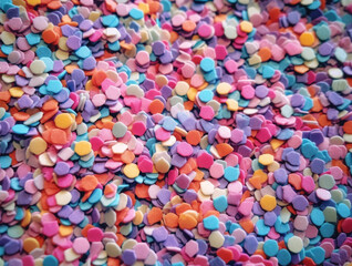 Textured background of colorful caramel confetti