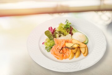 Tasty fresh Salmon fish dish on plate