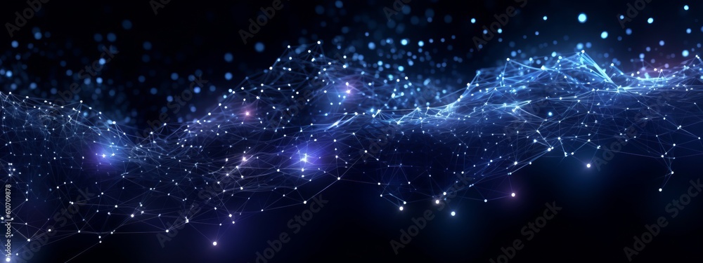 Aufkleber Texture abstract future technology lines with dots, network mesh background banner illustration 3d - Network connection digital data and big data concept. Digital datail dark blue  Generative AI