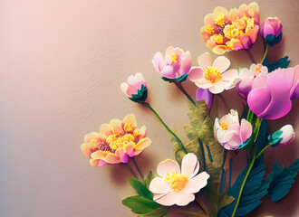 beautiful spring flowers on paper background. Generative AI
