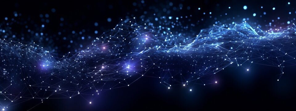 Texture abstract future technology lines with dots, network mesh background banner illustration 3d - Network connection digital data and big data concept. Digital datail dark blue  Generative AI