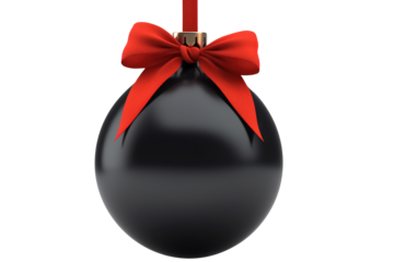 black Christmas ball with ribbon and a bow, isolated on background. Generative AI