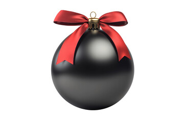 black Christmas ball with ribbon and a bow, isolated on background. Generative AI