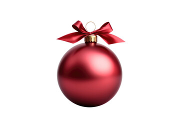 Red Christmas ball with ribbon and a bow, isolated on background. Generative AI
